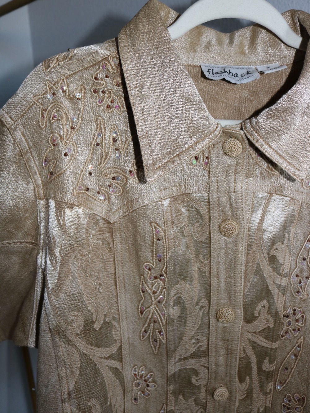 Flashback 1X Embroidered Tapestry Western Jacket Beaded Crochet Boho Y2K Vintage - Picture 6 of 15